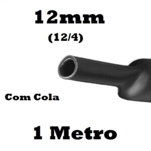 Termo Retrátil 12,0mm Preto com cola (12/4) - 1 metro