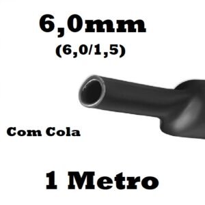 Termo Retrátil 6,0mm Preto com cola (6/1,5)  - 1 metro