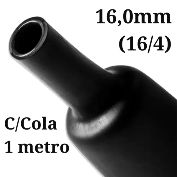 Termo Retrátil 16,0mm com Cola Preto - 1 Metro (16,0/4,0)