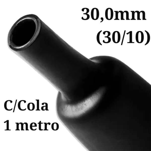 Termo Retrátil 30,0 mm com Cola preto - 1 metro (30/10)