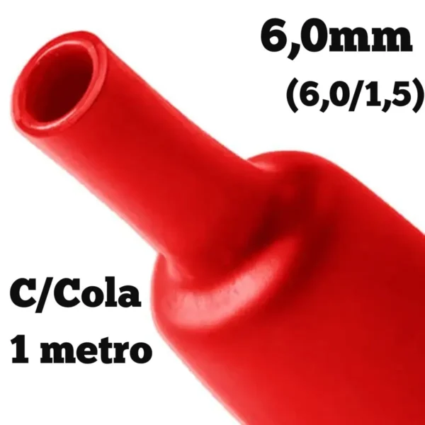 Termo Retrátil 6,0mm vermelho com cola - 1 Metro (6/1,5)
