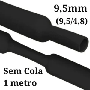 Termo Retrátil Sem Cola preto 09,5mm - 1 Metro (9,5/4,8)