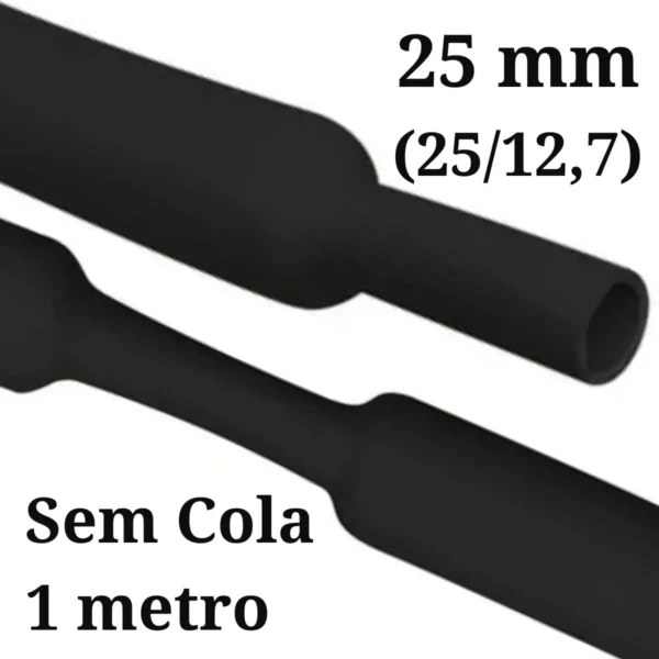 Termo Retrátil 25,4mm Sem Cola Preto - 1 Metro  (25,4/12,7)