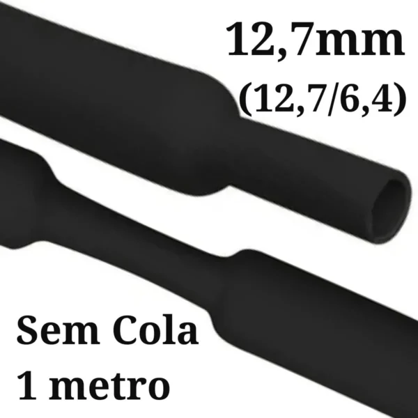 Termo Retrátil sem cola preto 12,7mm - 1 Metro (12,7/6,4)