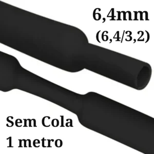 Termo Retrátil sem cola preto 06,4mm - 1 Metro (6,4/3,2)
