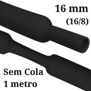 Termo Retrátil 16mm sem cola preto - 1 Metro (16/8)