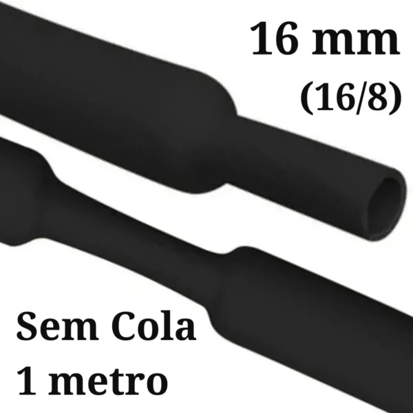 Termo Retrátil 16mm sem cola preto - 1 Metro (16/8)
