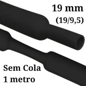 Termo Retrátil 19mm sem cola preto - 1 Metro (19/9,5)